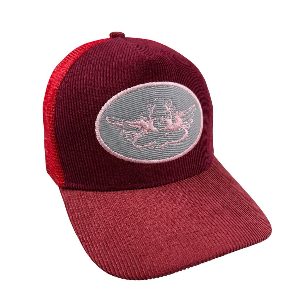 Boys Lie Trucker Hat Corduroy Snap Back Red Pink Embroidered Patch